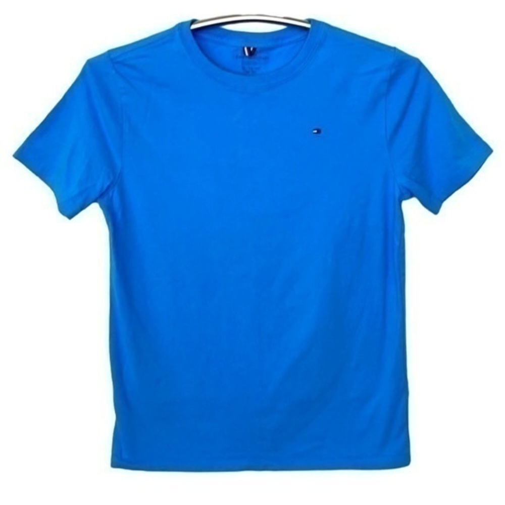 TOMMY HILFIGER | Sky Blue Embroidered Mini Flag Logo Shirt, Youth Size XL